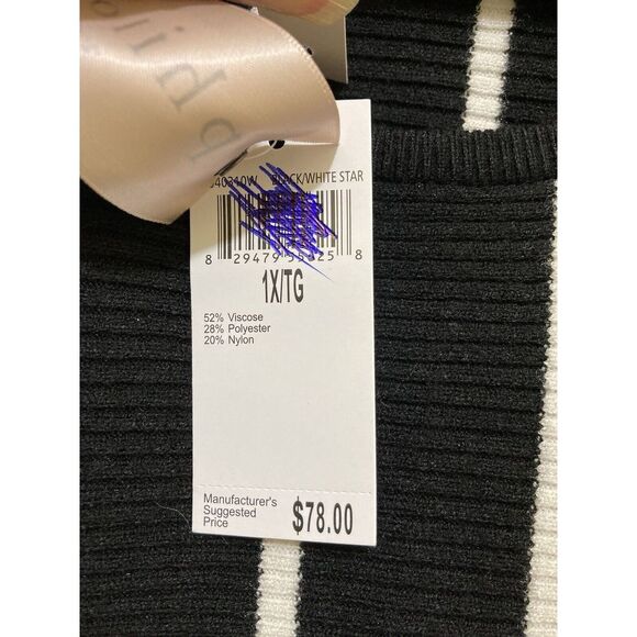 Philosophy Crew Neck Sweater 1X Black White Striped Knit 3/4 Batwing Sleeves New - Picture 7 of 12